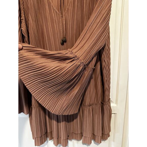 FREE PEOPLE Can't Help It Plisse Mini Dress In Clay Pink Size Large Boho Dreamy - Picture 8 of 15